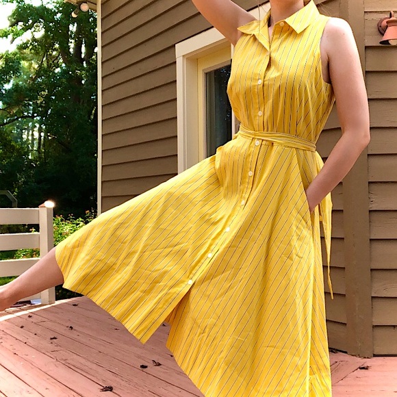 Tahari Dresses & Skirts - 💛 TAHARI Yellow Dress Pinstripe